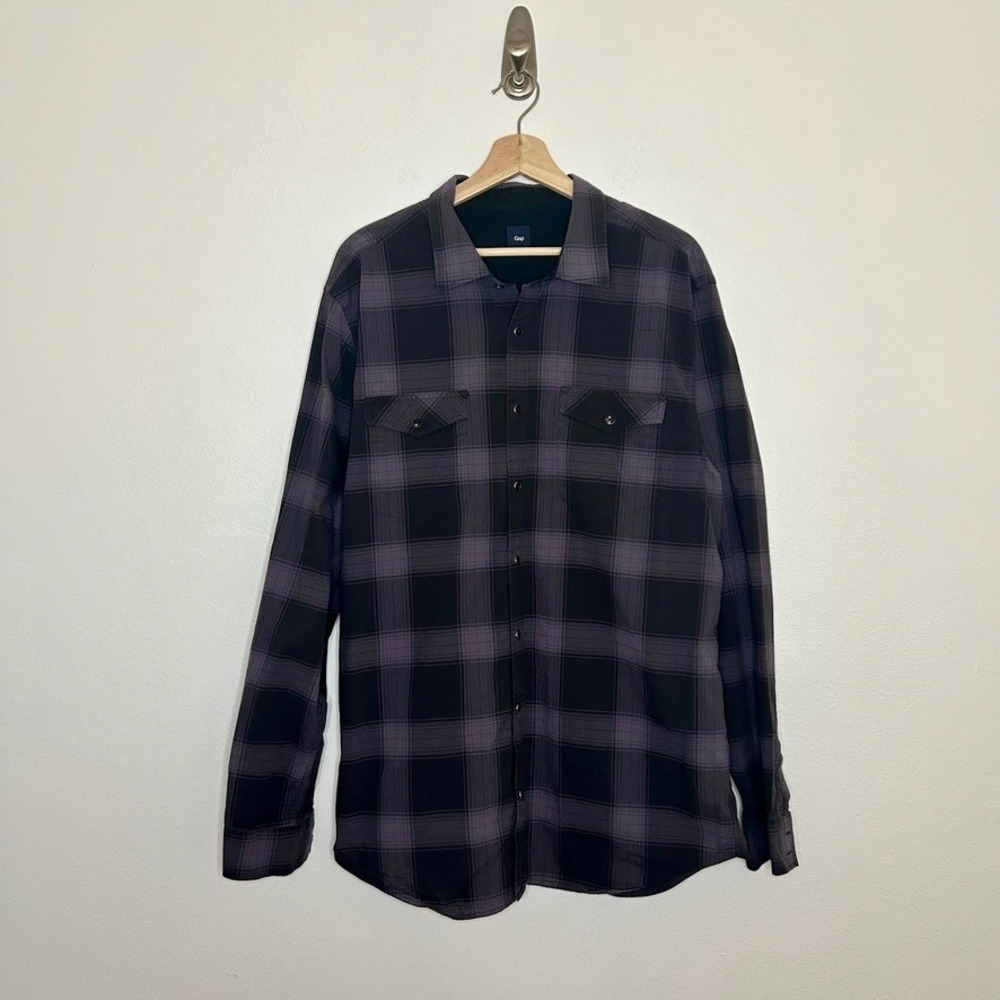 Gap Mens Plaid Pearl Snap Button Down Long Sleeve Shirt Sz XL